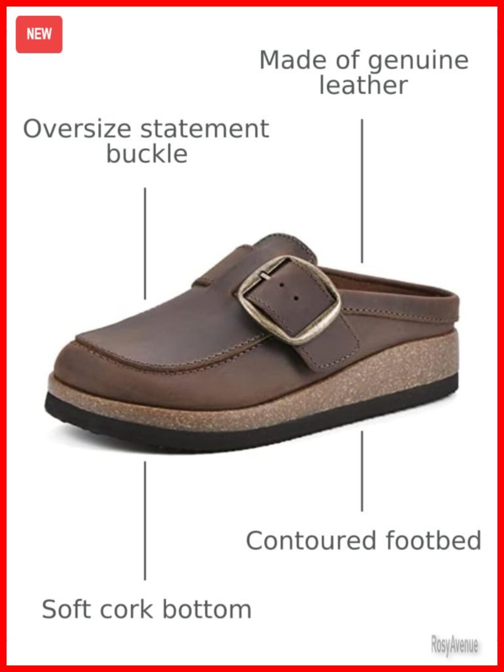 White Mountain Bueno Leather Mule with Buckle and Cork Footbed - Picture 2 of 6